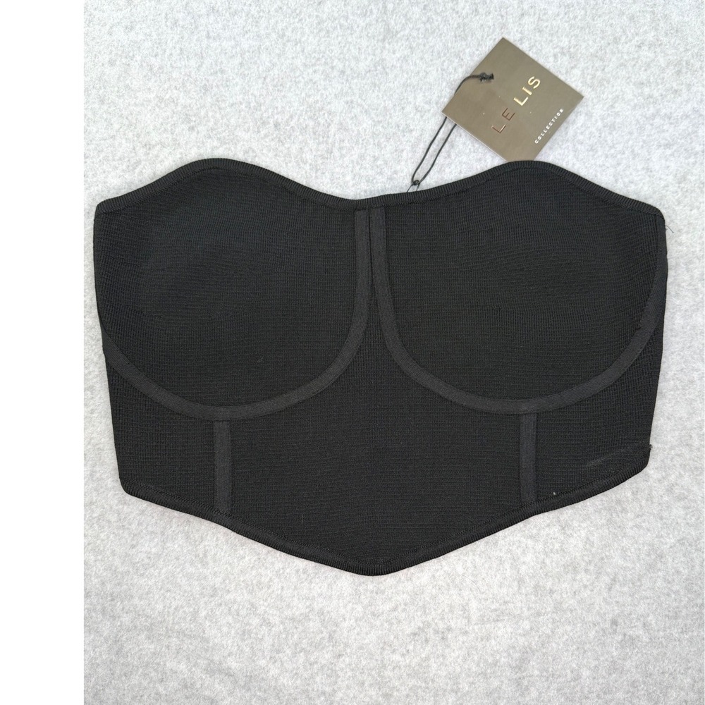 Le Lis Collection Black Corset Knit Tube Top Strapless‎ Bustier MWT4138 Size L